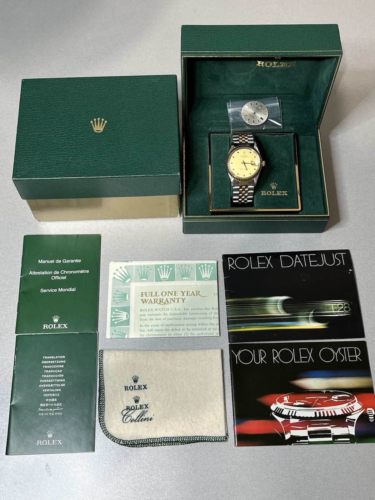 ROLEX ♛ Oyster Perpetual Date 15053* SS & 18K B & P’s With Extra Dial ~Preloved