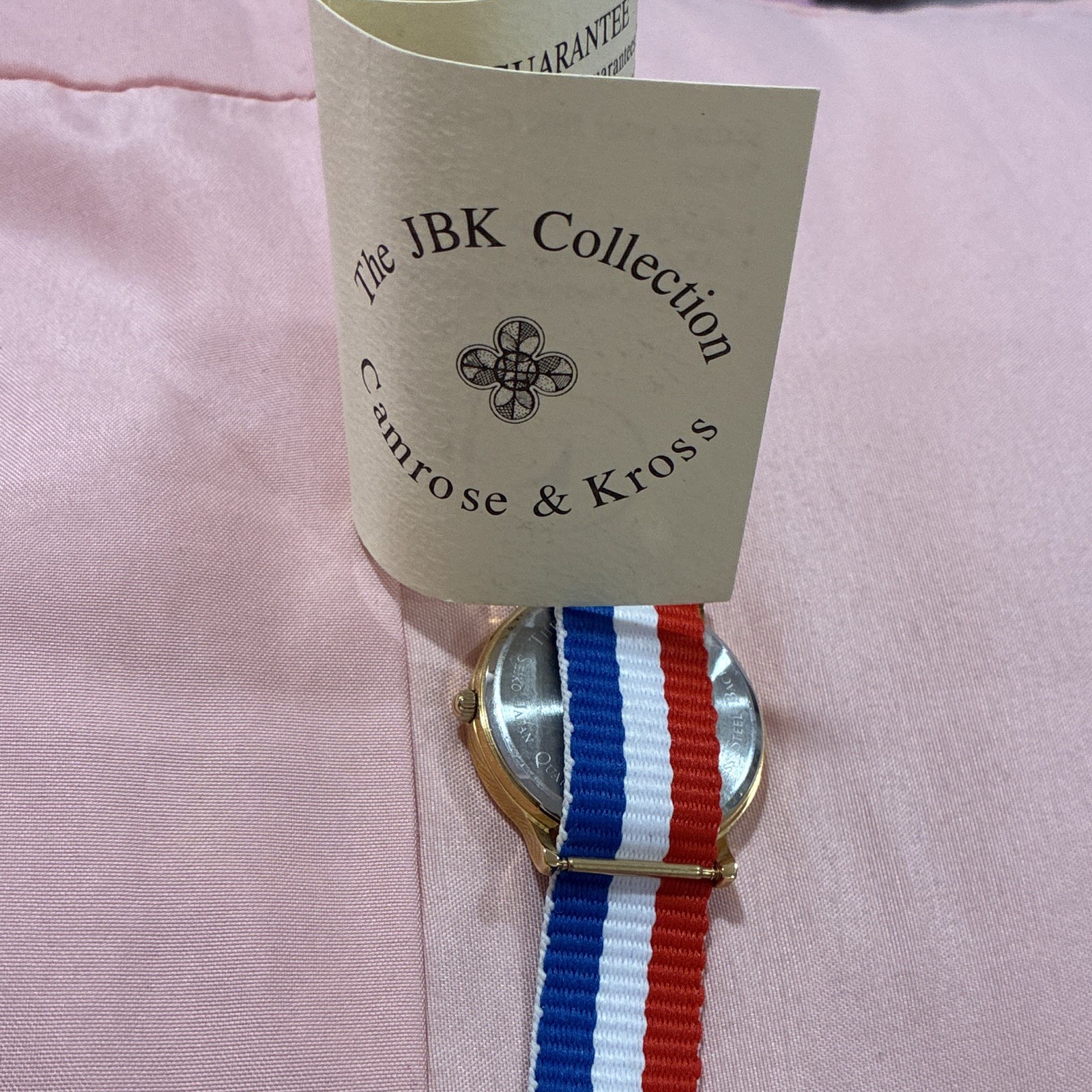 Camrose & Kross JBK Quartz Analog Gold Tone Watch White Dial Nylon Strap 24mm