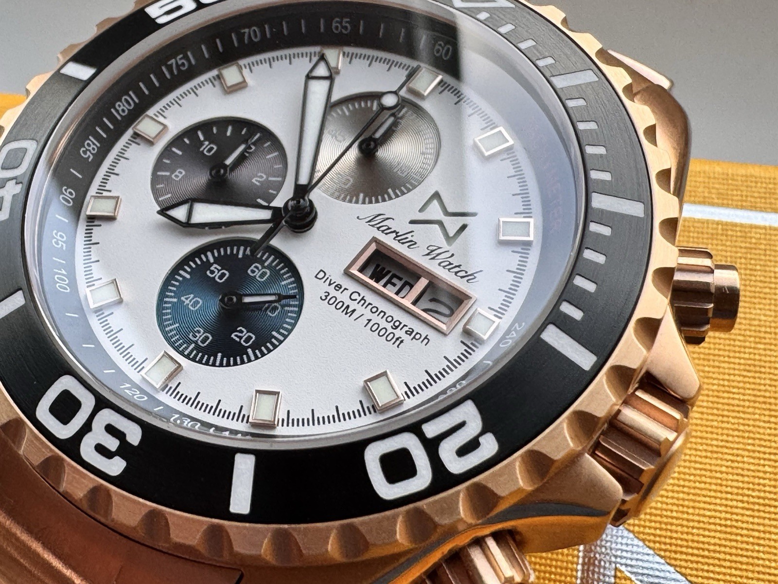 Mens Diver watch chronograph MARLINWATCH Sapphire BGW9 🐟 SCREW DOWN CROWN 👑