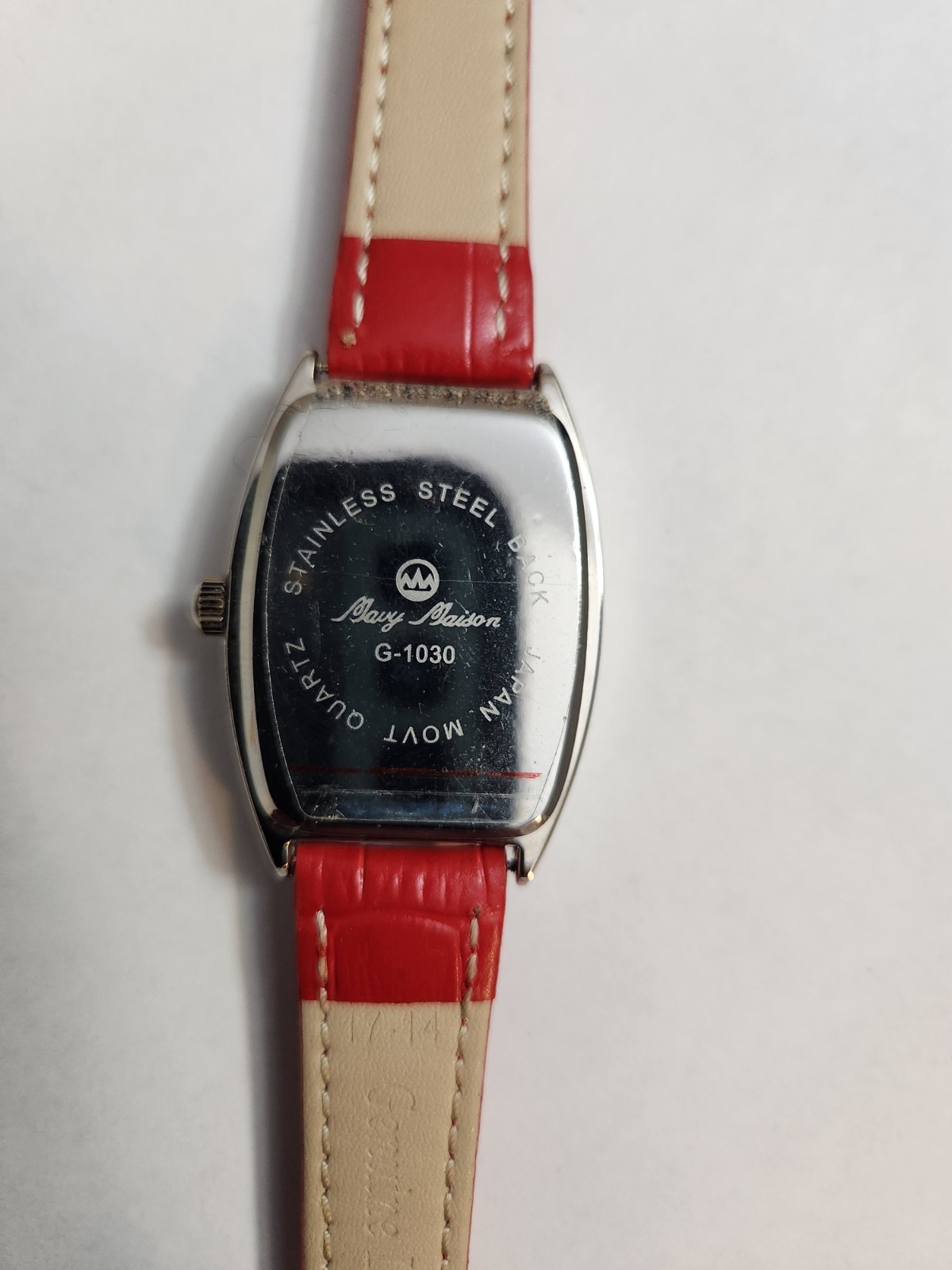 Mary Maison G-1030 Quartz Tonneau Colors Watch White/Multicolor Dial Red Leather
