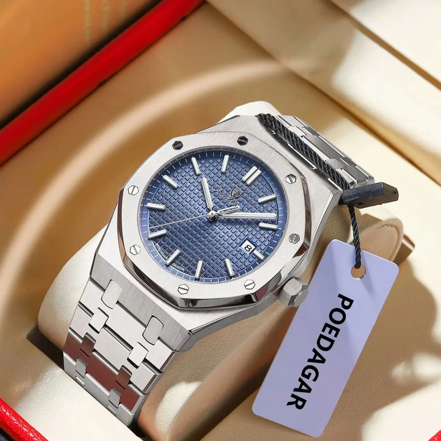 POEDAGAR Men Quartz Watch Date Luminous Waterproof Stainless Steel Business