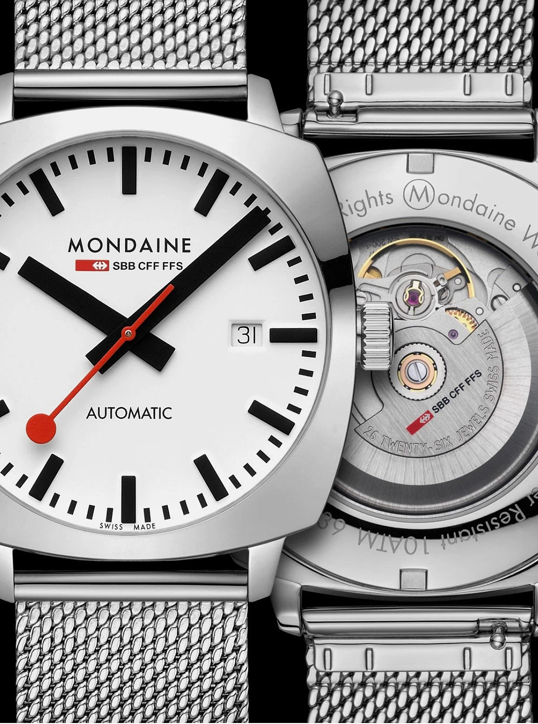 Mondaine MSL.3961B.SM Mens Swiss Watch Cushion Automatic 39mm Sapphire Crystal