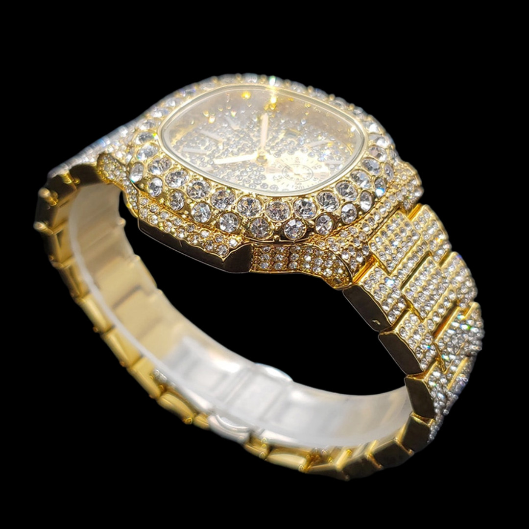 Full Ice Date Special Minute Hand Iced Out Diamond Watch, Men Hip Hop Watch
