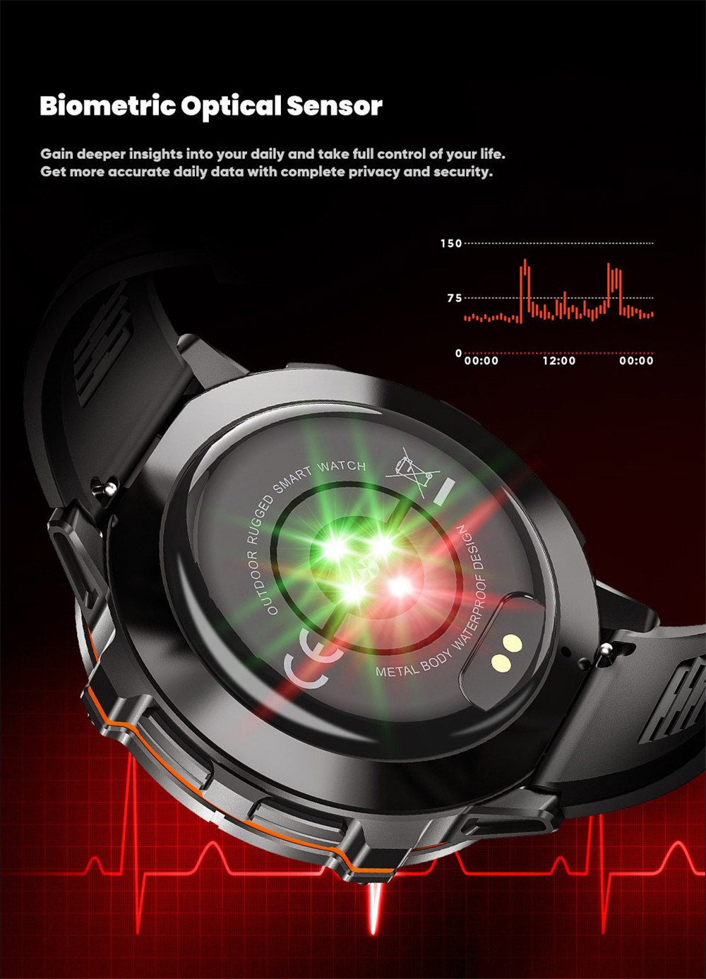 Men Smart Watch 1.73” Altitude Barometer Heart Rate Monitor Outdoor Sport Watch