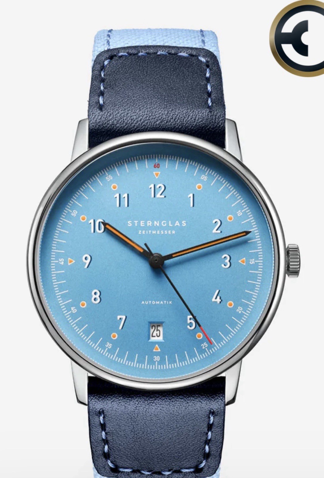 Sternglas Lumatik Automatic 38mm Blue Dial Date, Blue Leather Strap, Box/Papers