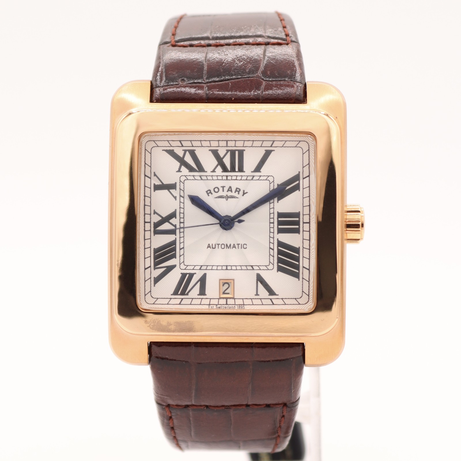 NOS 36mm Rotary Cambridge Tank Style Art Deco Roman Dial Men’s Automatic Swiss
