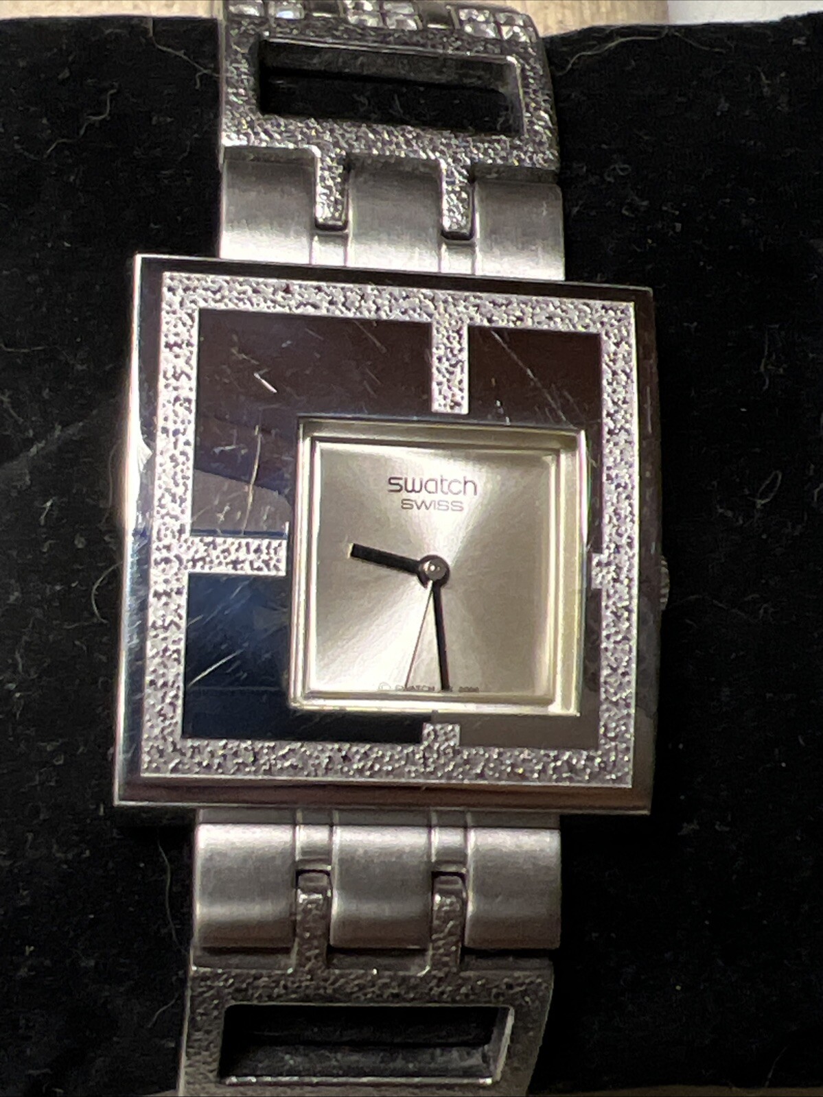 Swatch YUS100G Square Mirror Time Swiss Quartz Womens Watch
