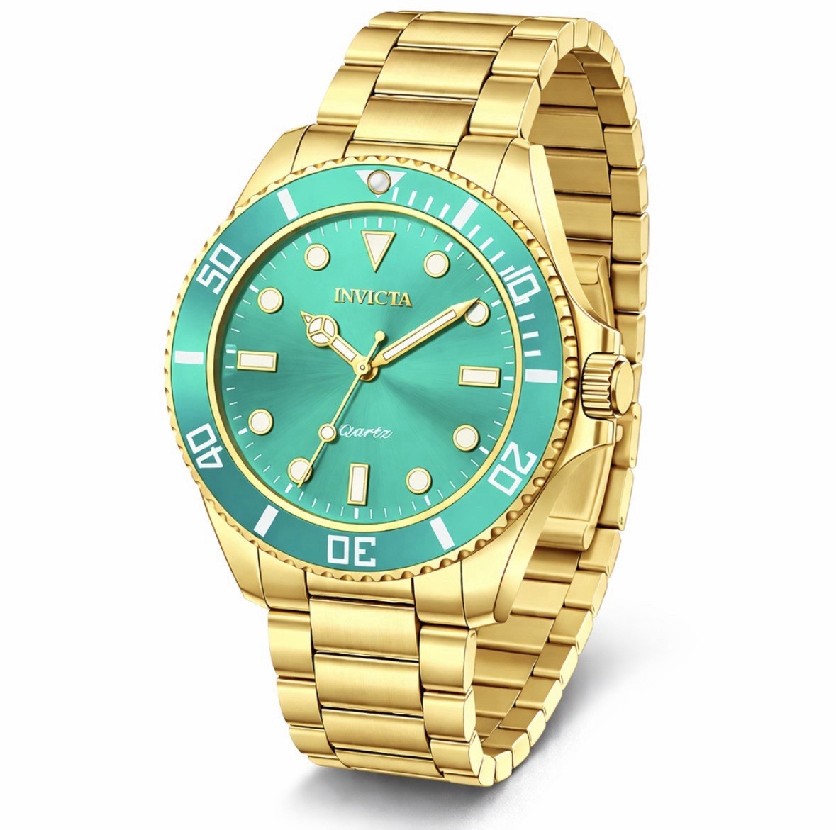 Invicta Diver 69400 Men’s 42mm Gold Tone Quartz Green Dial Watch New Box