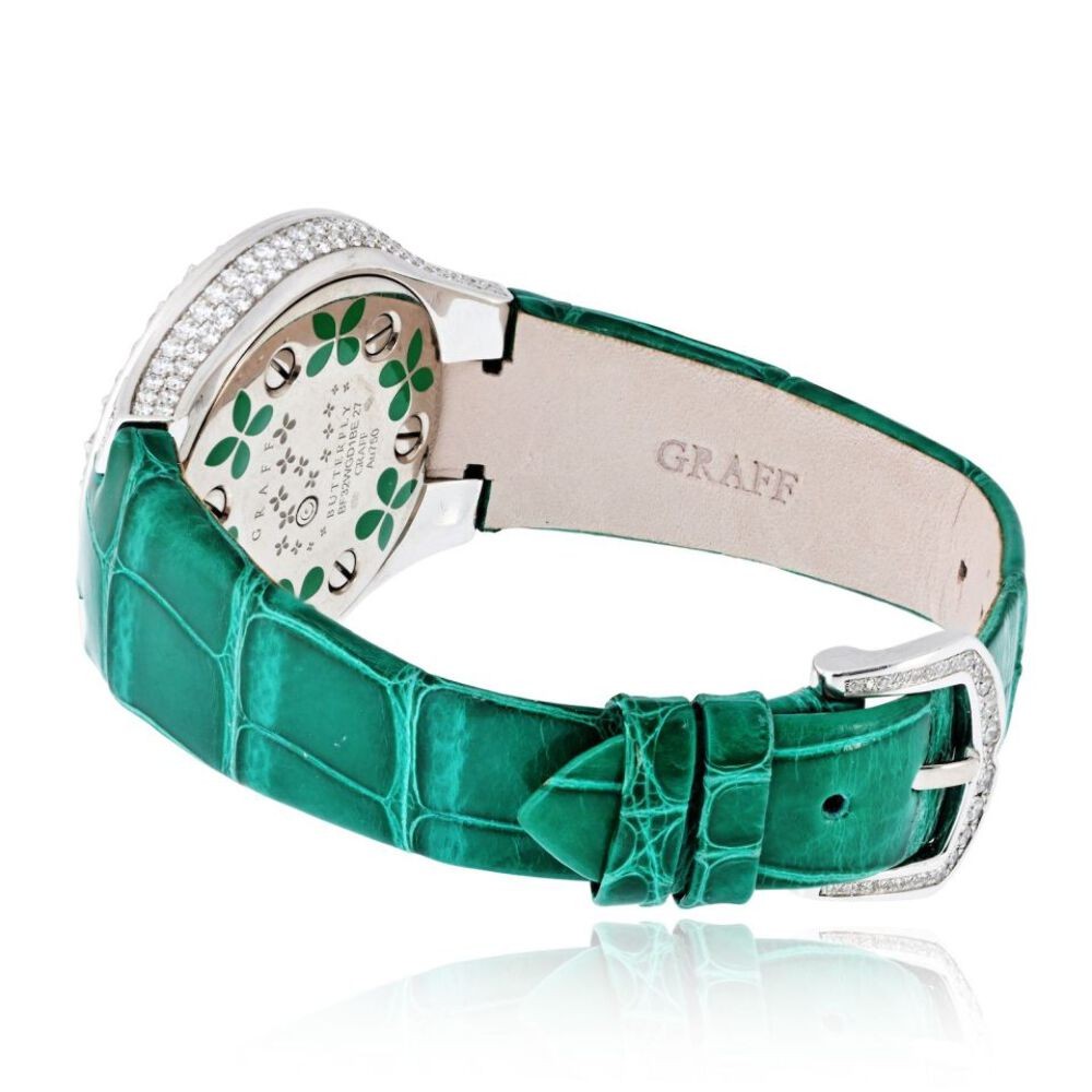 Graff 18K White Gold Butterfly Green Emerald Limited Edition 32mm Dial Watch