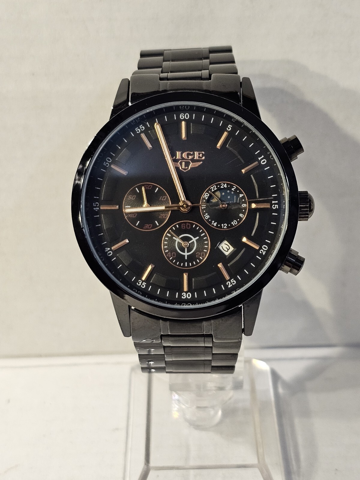 LIGE MENS WATCH “FOR DREAM” 1853 STAINLESS STEEL MOONPHASE WR CHRONOGRAPH