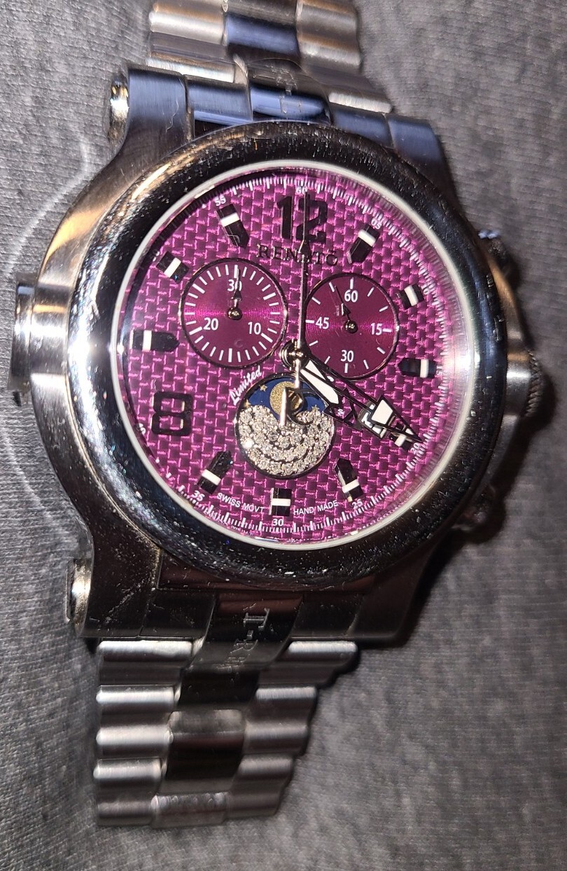 Renato T-REX Moon Phase Limited Edition 1st Year /50 Purple SS Watch RARE w Link