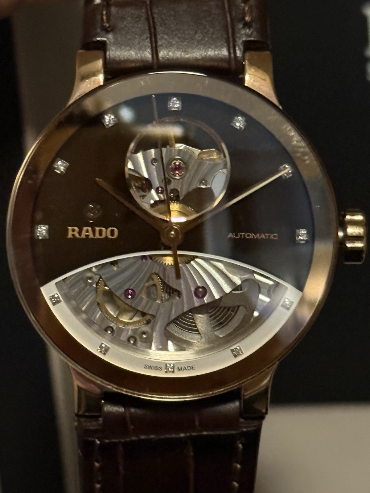 Rado Centrix Automatic Skeleton Dial Brown Leather Strap Box/Papers R30248725