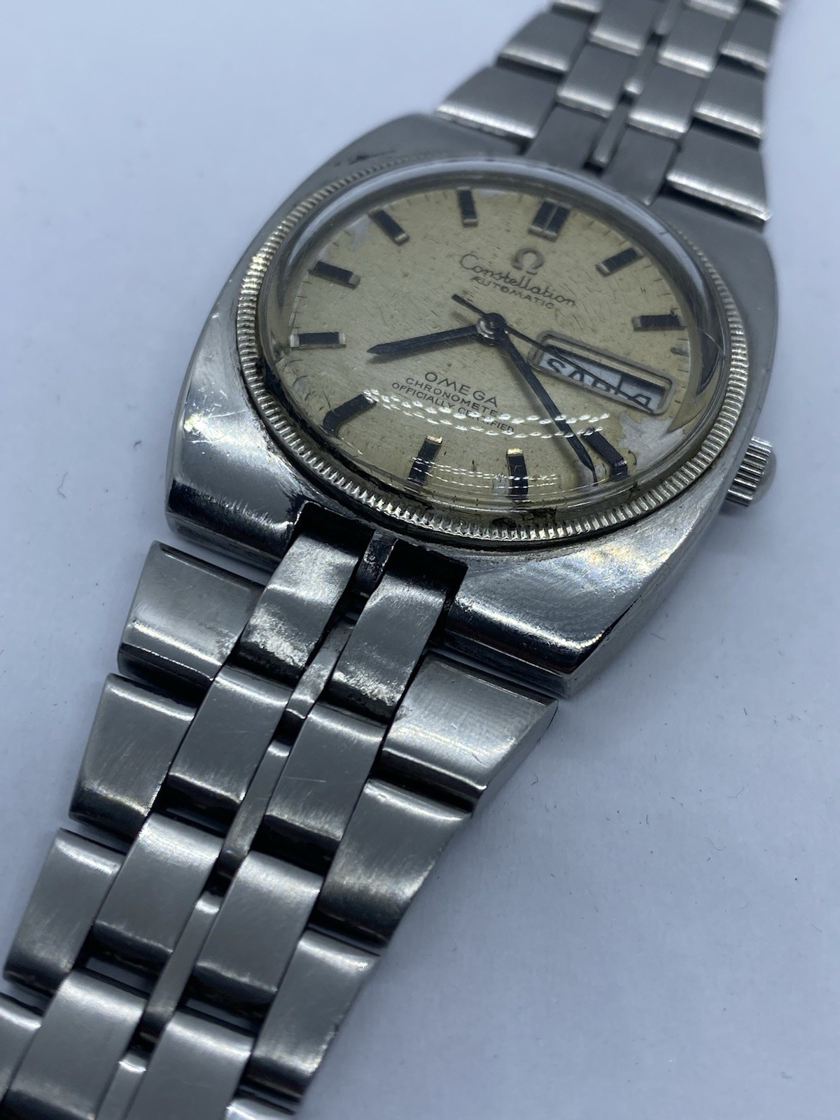 Omega Constellation 168.045 Cal 751 Automatic Men Watch For Repair Gold Bezel