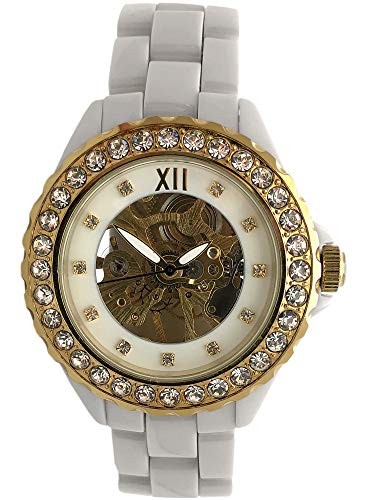 [B1R] TKO Orlogi Women’s Ceramic Mechanical Skeleton White Watch [g9n]