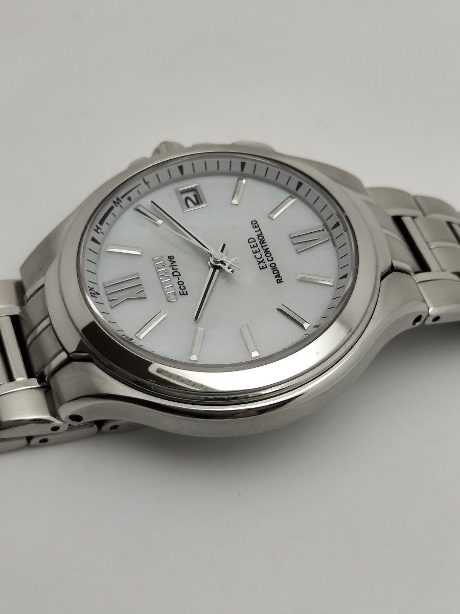Brand New Citizen Line Exceed White Mother of Pearl Dial Radio Solar H410