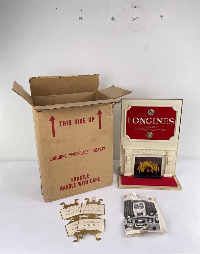 VINTAGE 1950’S LONGINES ANIMATED “FIREPLACE” DISPLAY – NEW OLD STOCK!!