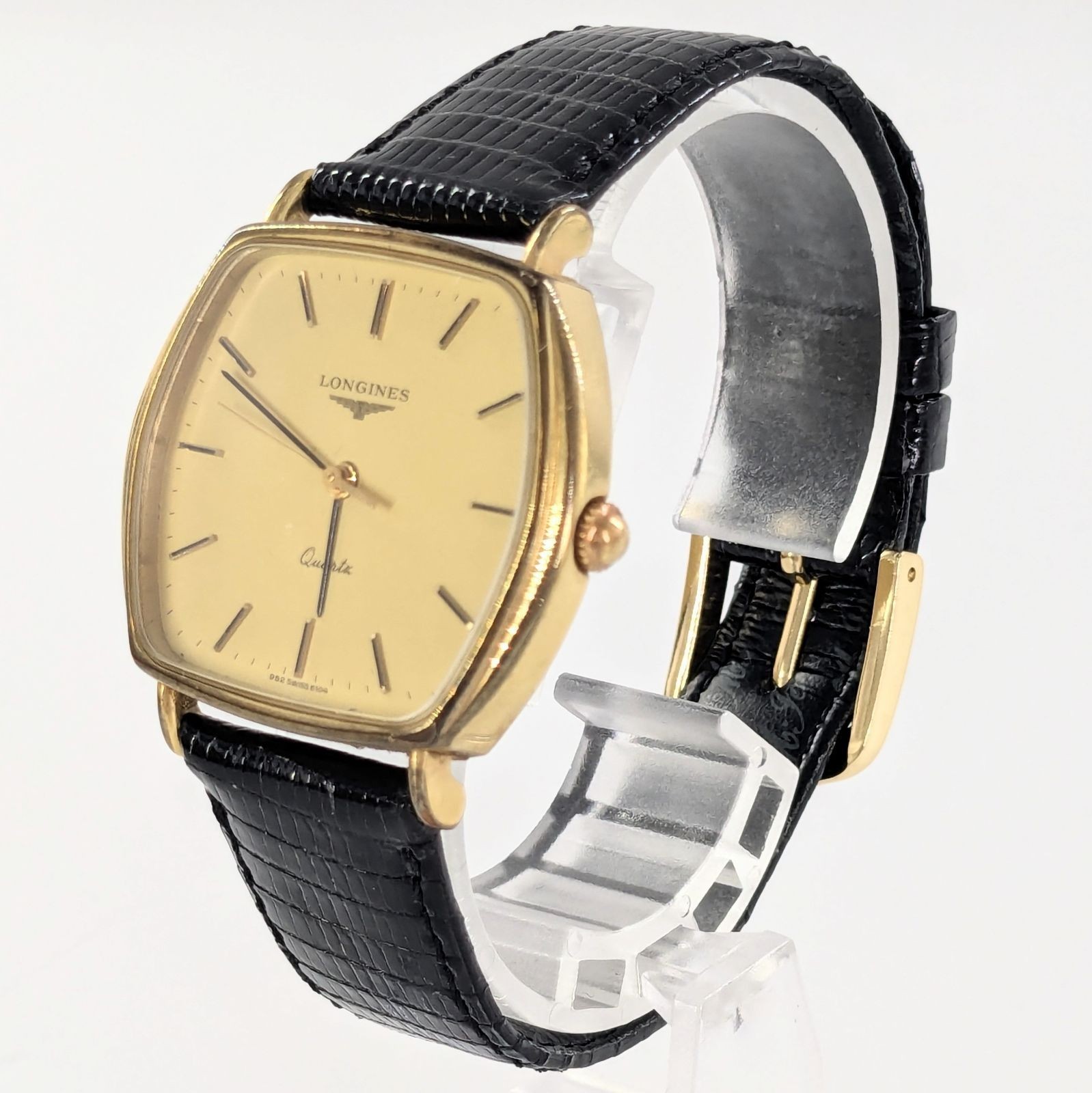Longines L156.4 Hexagon Gold Dial Quartz 34mm Men Dress Watch Leather Strap Box