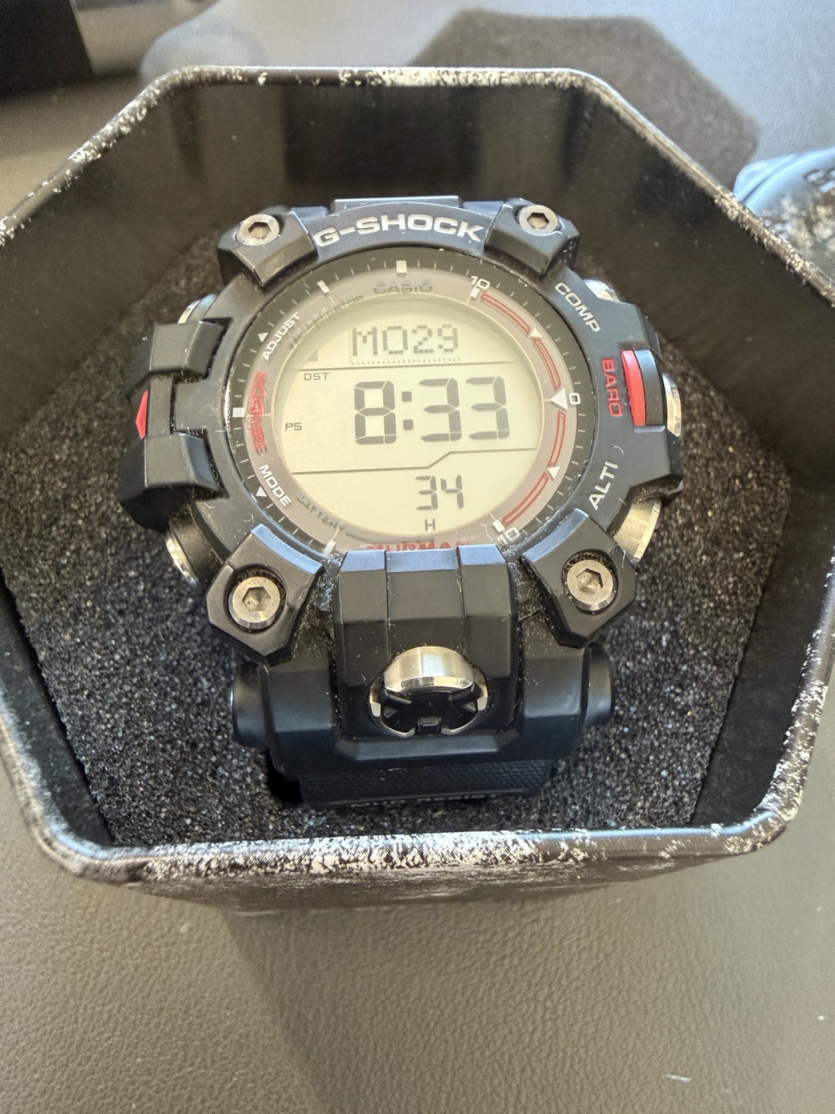 Casio G-SHOCK Mudman Digital ABC Sensors 200m 50mm Black Resin Strap w/ Tin