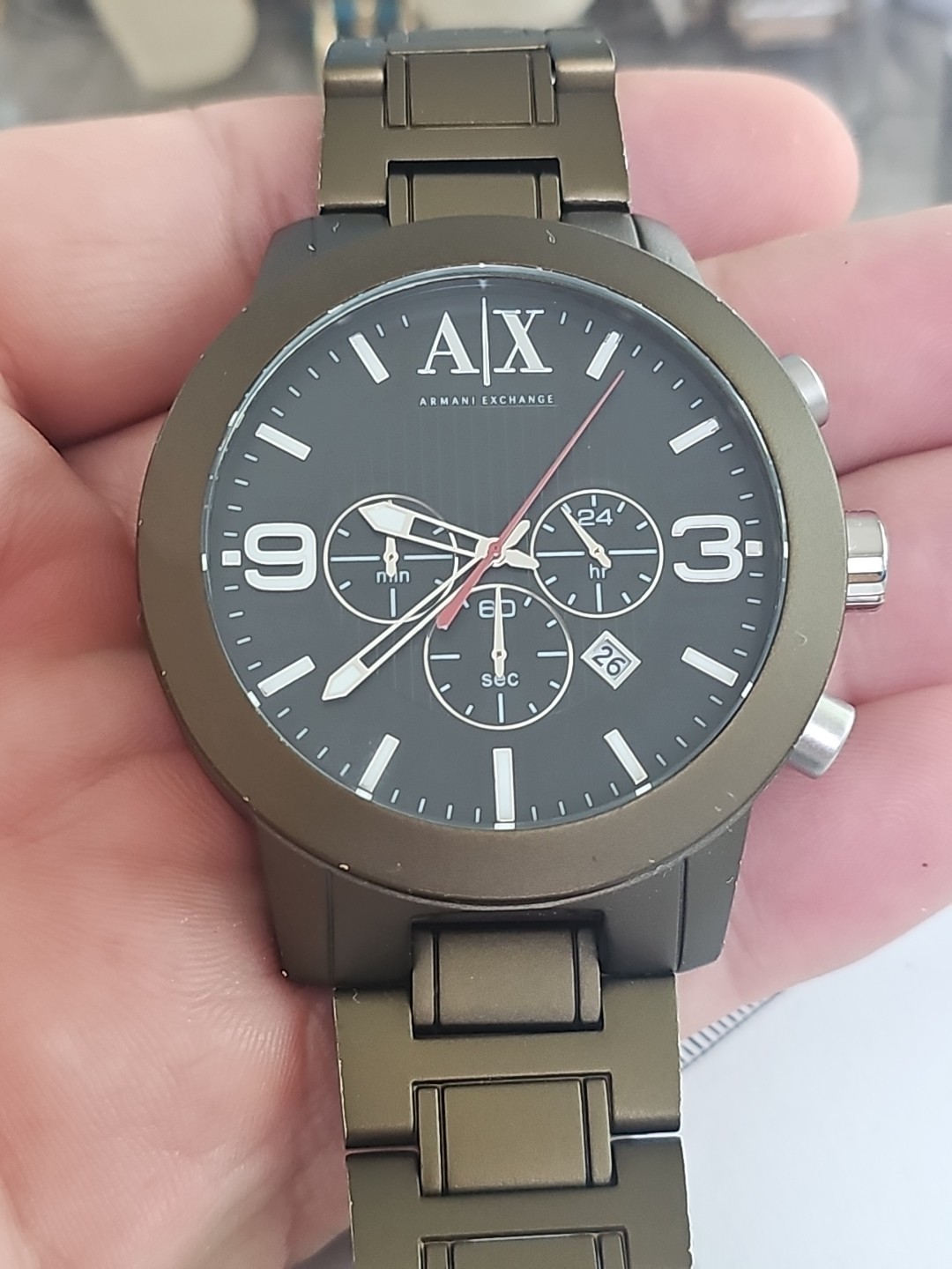 ARMANI EXCHANGE MILITARY GREEN ALUMINUM OVERSIZE DIAL CHRONO WATCH AX1154 #4697