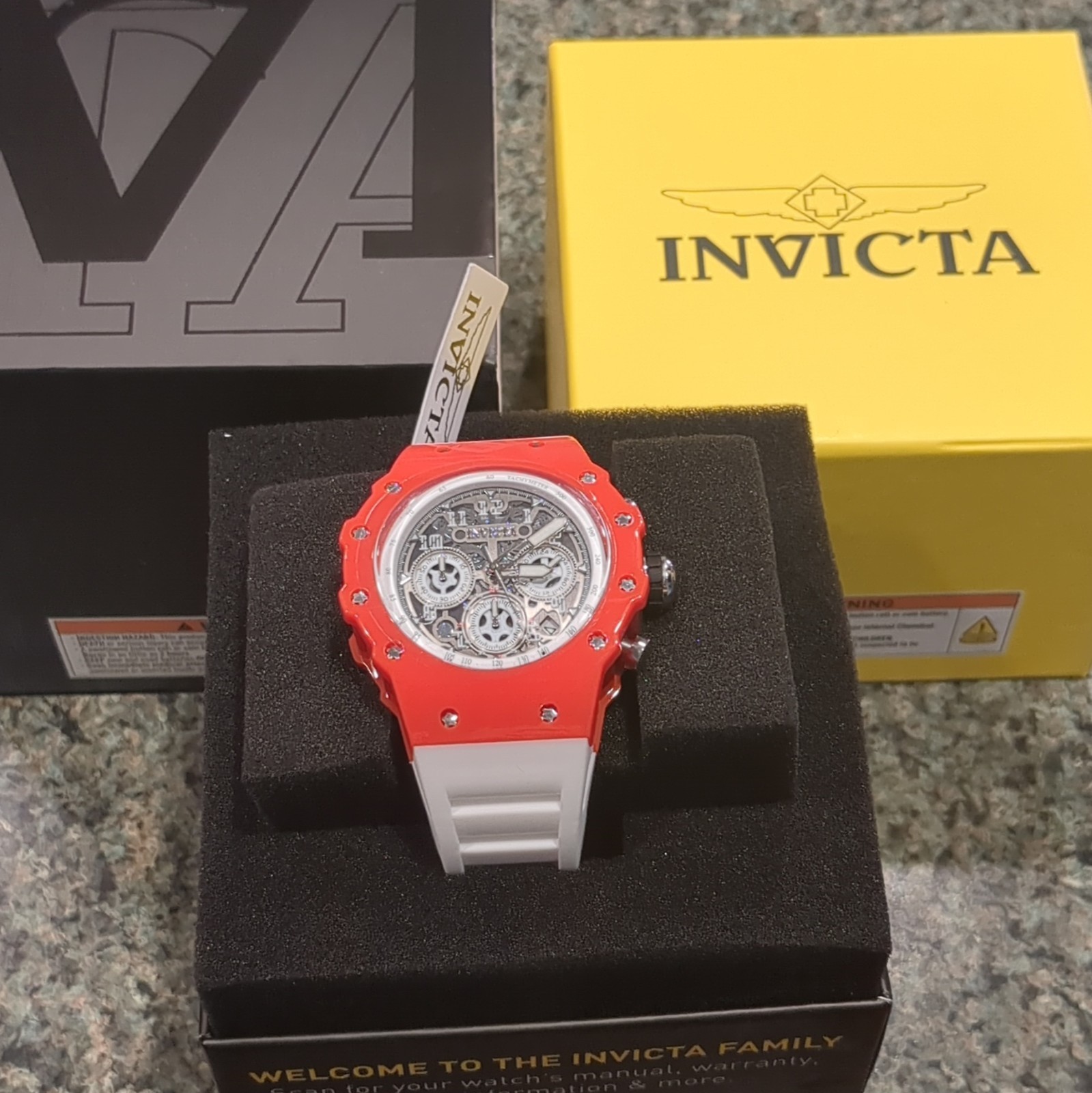 Invicta Racing Vaulthan 44mm Qrtz Chrono Tachy Red Case White Strap wBox 69647