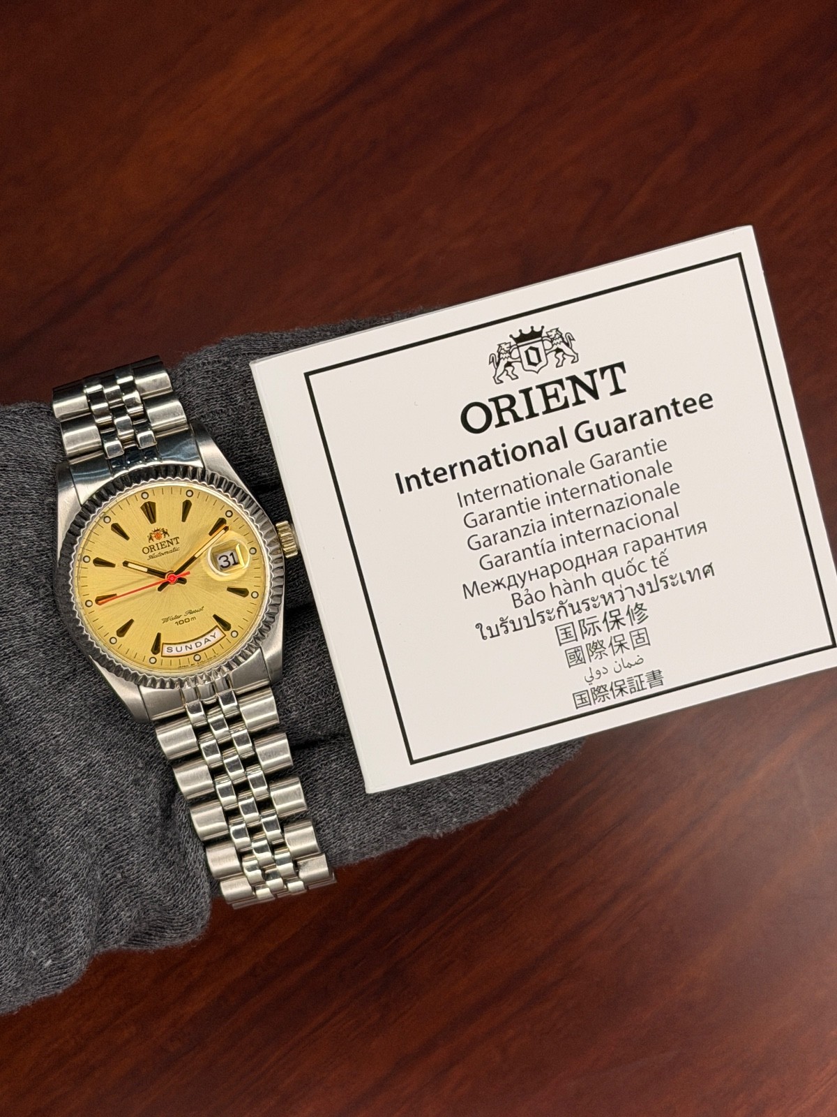 ORIENT PRESIDENT GOLDEN FLUTED BAZEL DIAL AUTOMATIC DAY/DATE MEN’S WRISTWATCH