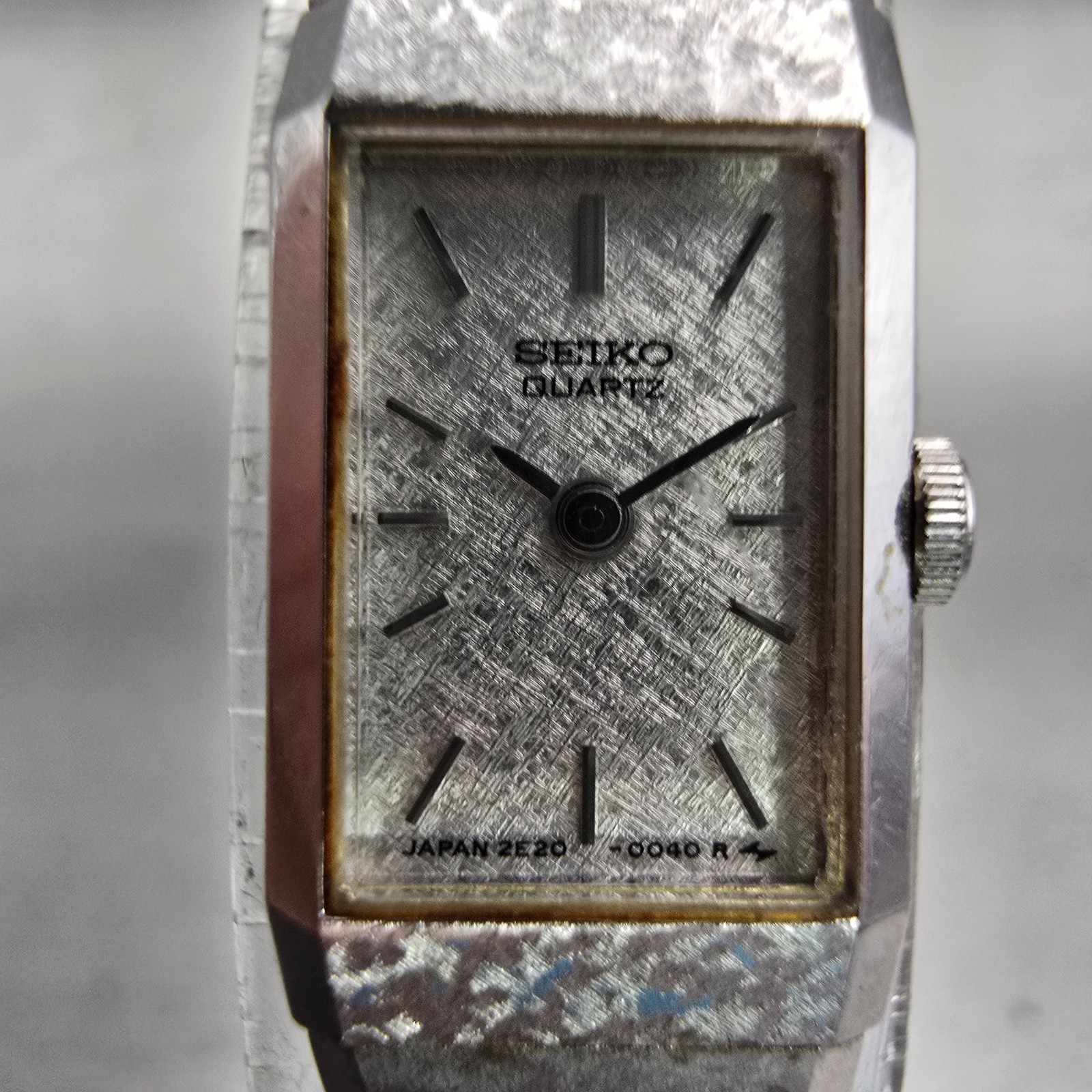 Seiko Watch Women 12mm Silver Dial Silver Tone Rectangle 2E20-5029 New Battery