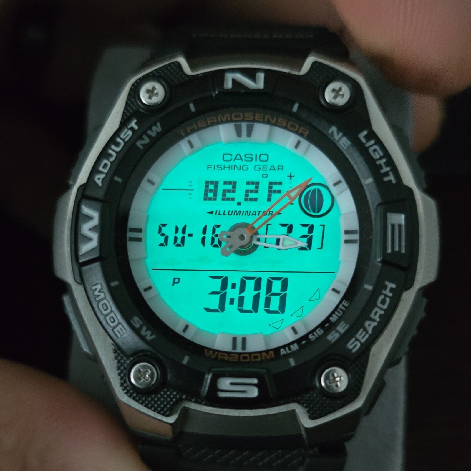 Casio AQW-101 Analog-Digital Moon Phase World Time Thermometer 200m Fishing Gear