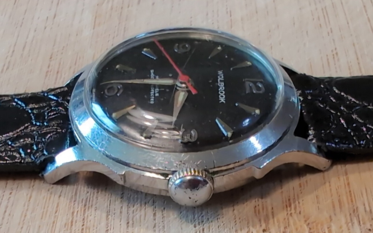 Vtg Wolbrook Wrist Watch Black Dial Made In Germany Red Seconds Pointer