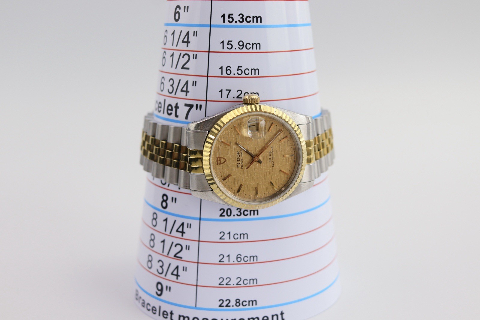 Tudor Rolex Prince Date 74033 Gold Linen Dial 18K Crown Jubilee Watch Vintage