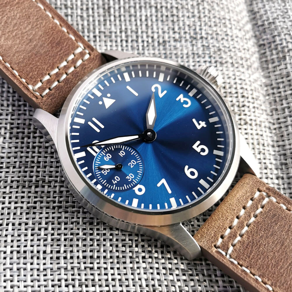 Bronzed PVD Mechanical Hand WInding Men Watch Sunburst Blue Green Dial Luminous