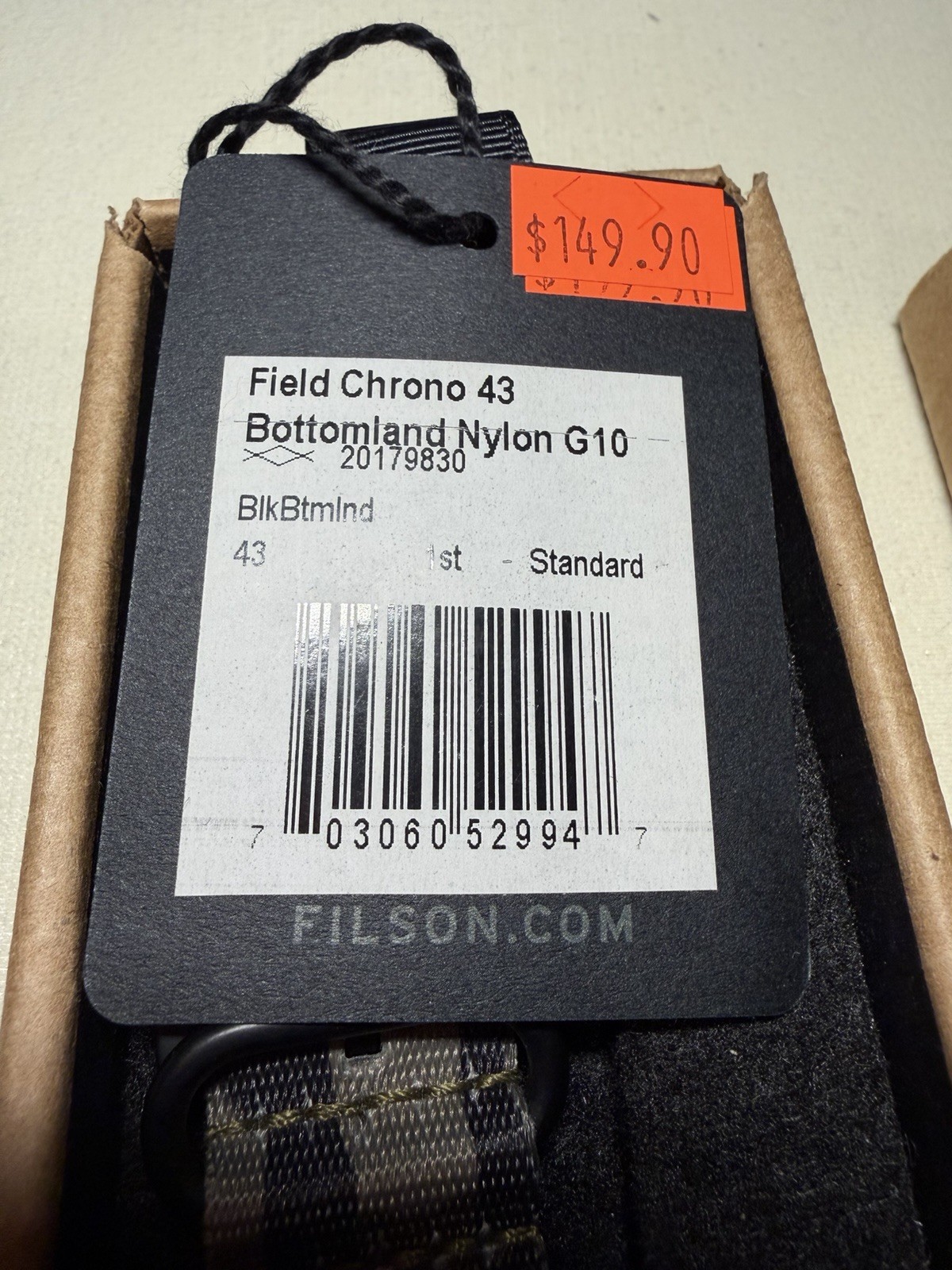 Filson Field Chronograph 43 Black PVD Bottomland G10 NATO Watch NOS Box 43mm