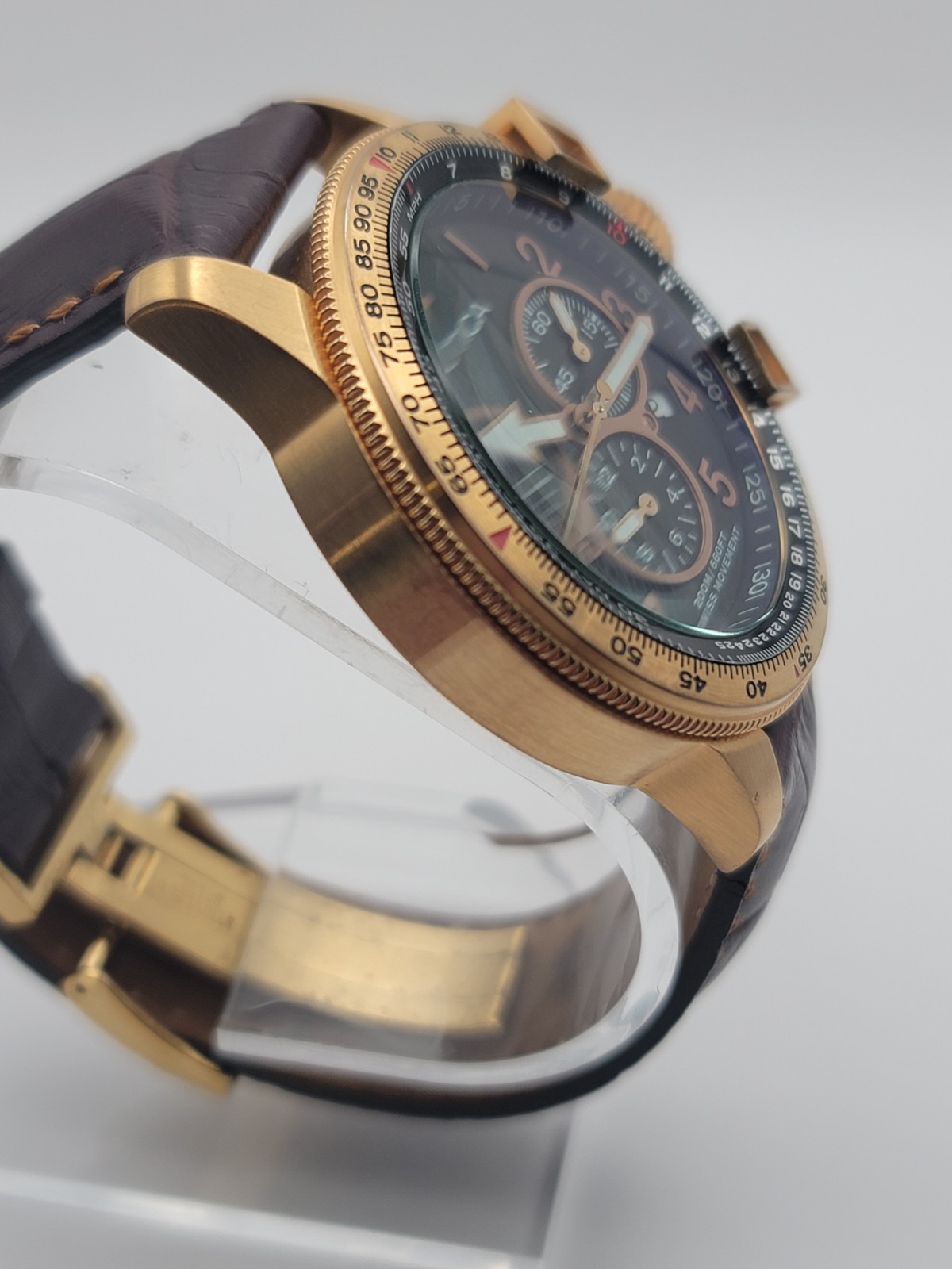 ​Nautica Flight Chronograph A31502 – Swiss Movt, 200m, Slide Rule Bezel, Leather