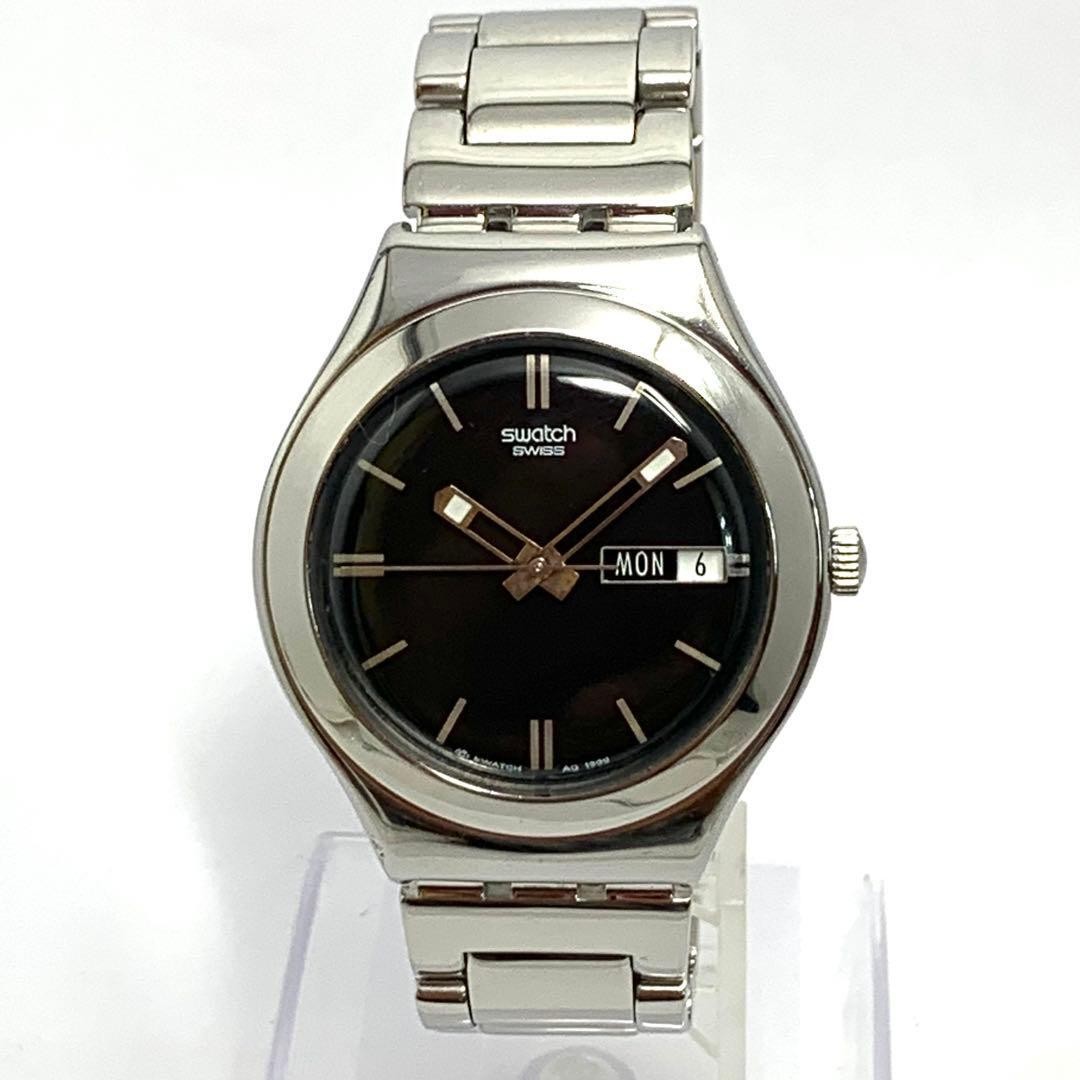 Swatch IRONY Men’s Quartz Watch Black Dial Day Date Calendar Swiss Made Used