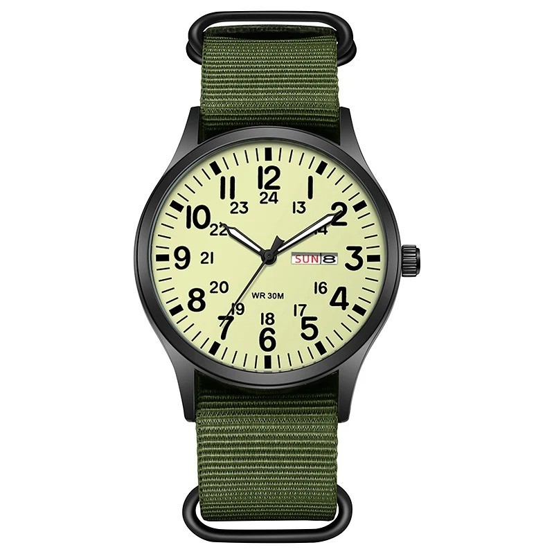 Mens Quartz Field Watch Easy Read 24-Hour Military Style Durable Nylon Band New