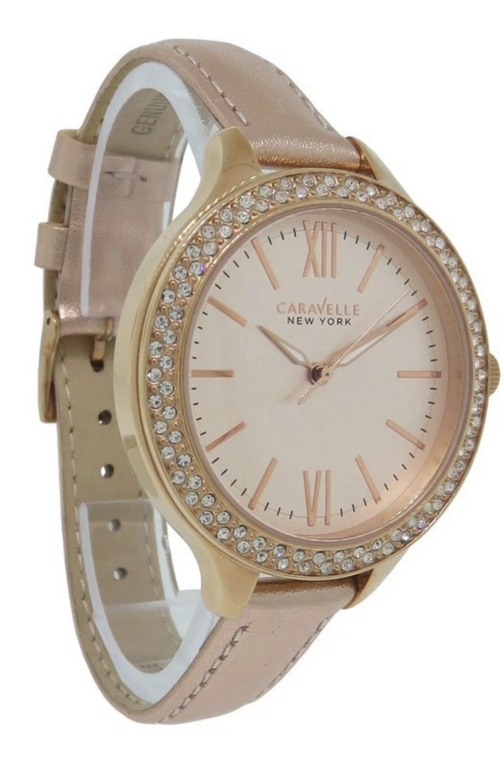 Caravelle New York 44L132 Women’s Analog Round Rose Gold Tone Crystal Watch