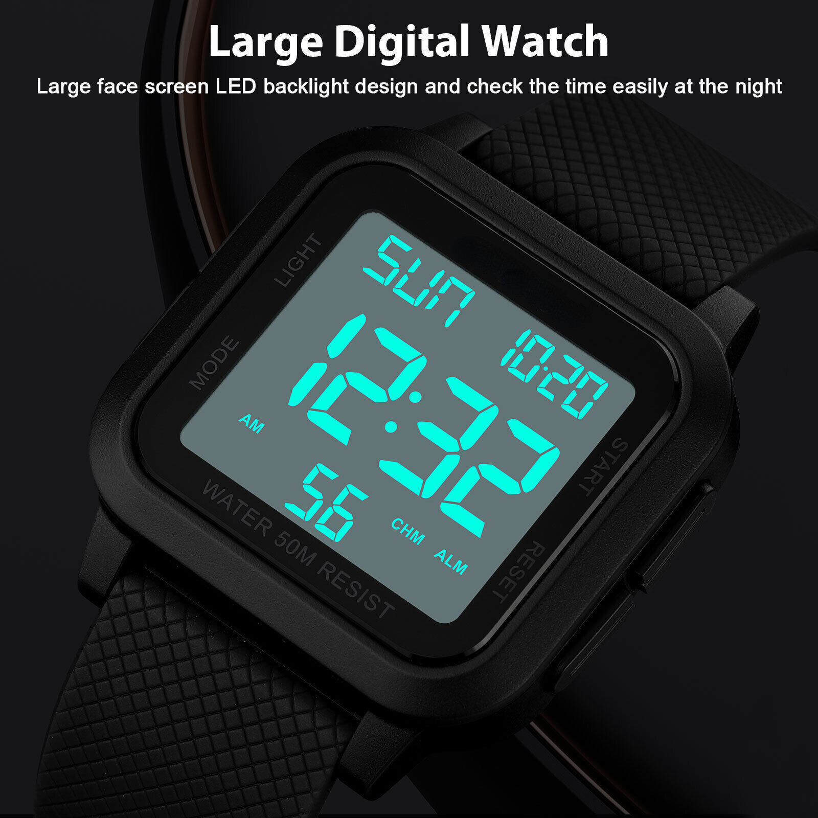 Men Waterproof Digital Sports Watch Military Tactical LED Backlight Wristwatch