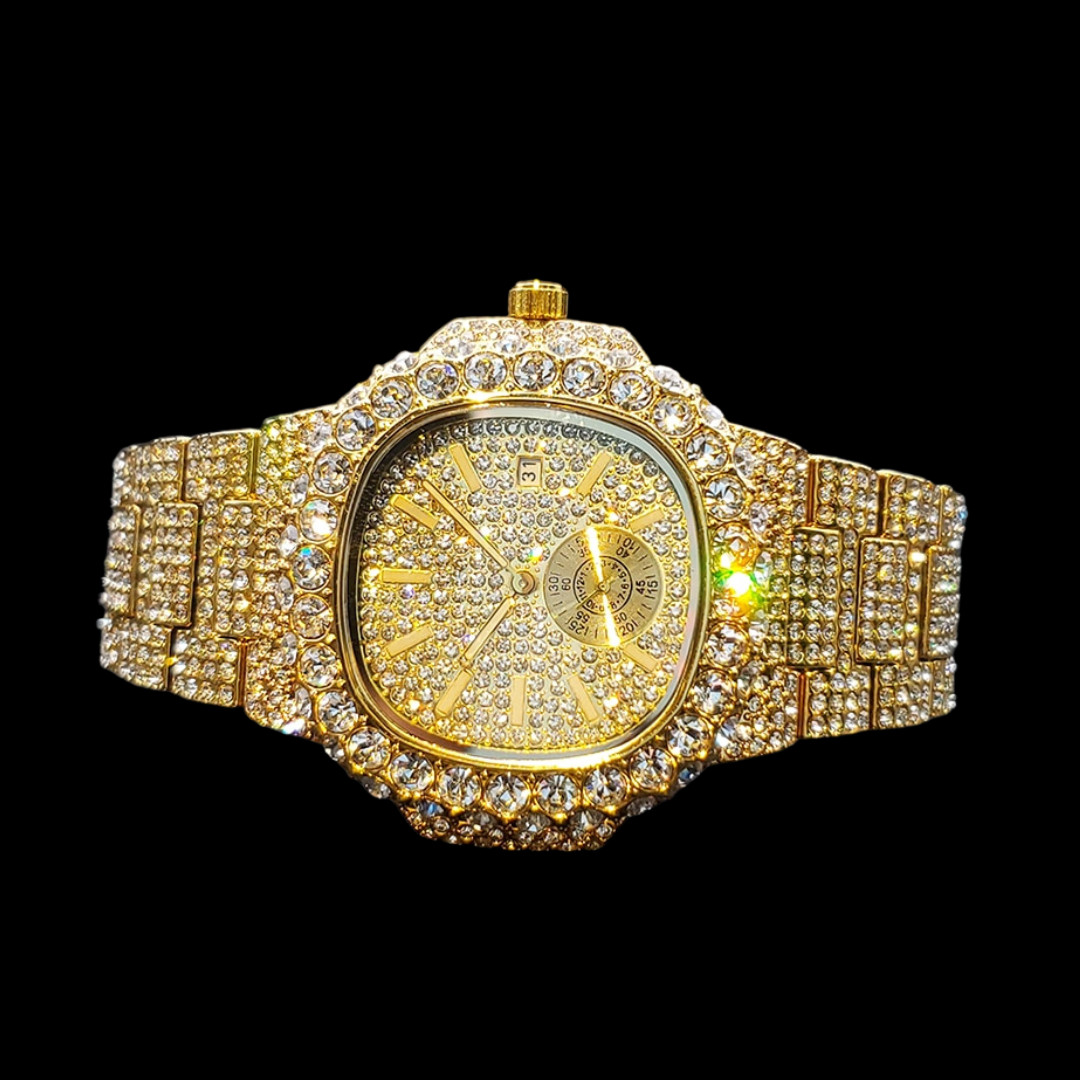 Full Ice Date Special Minute Hand Iced Out Diamond Watch, Men Hip Hop Watch