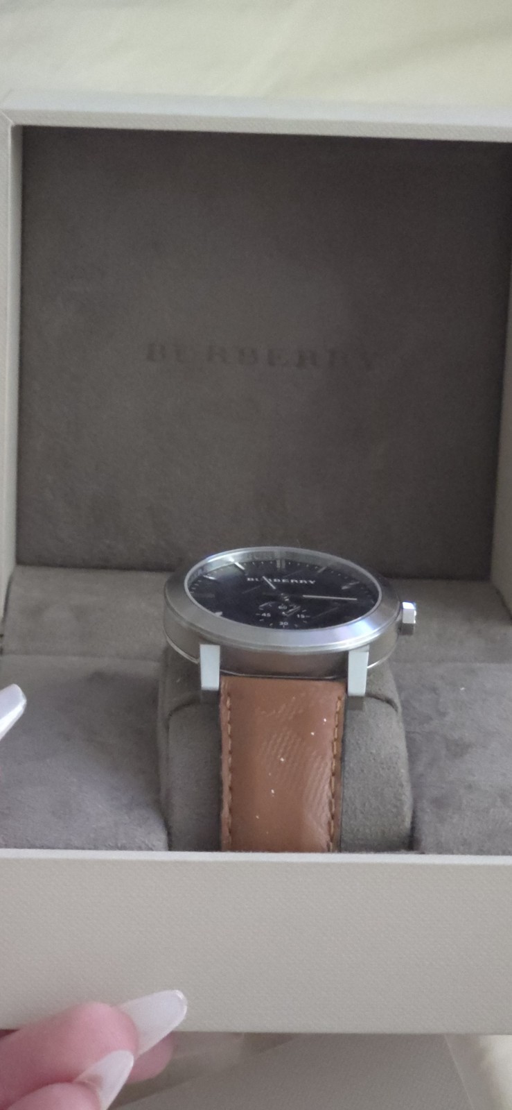 Burberry BU9905 The City Swiss Sapphire Black Dial Brown Leather Box Papers