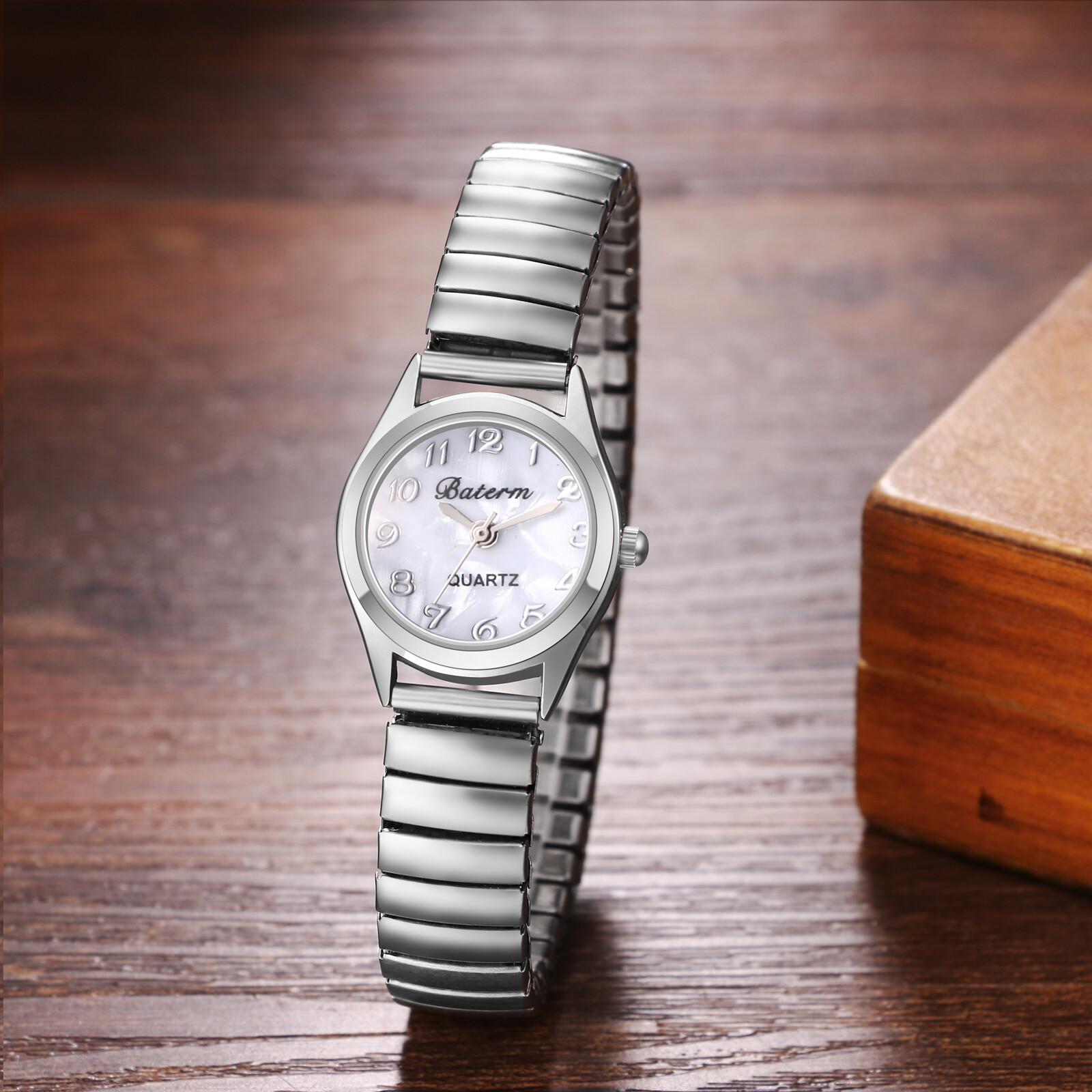 Women Delicate Small Dial Simple Silver Elastic Strap Arabic Analog Quartz Watch