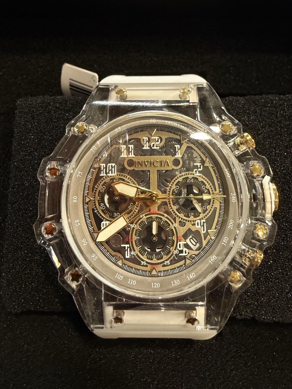Invicta 69689 Racing Quartz Chronograph Skeleton Clear/Gold 44mm Watch