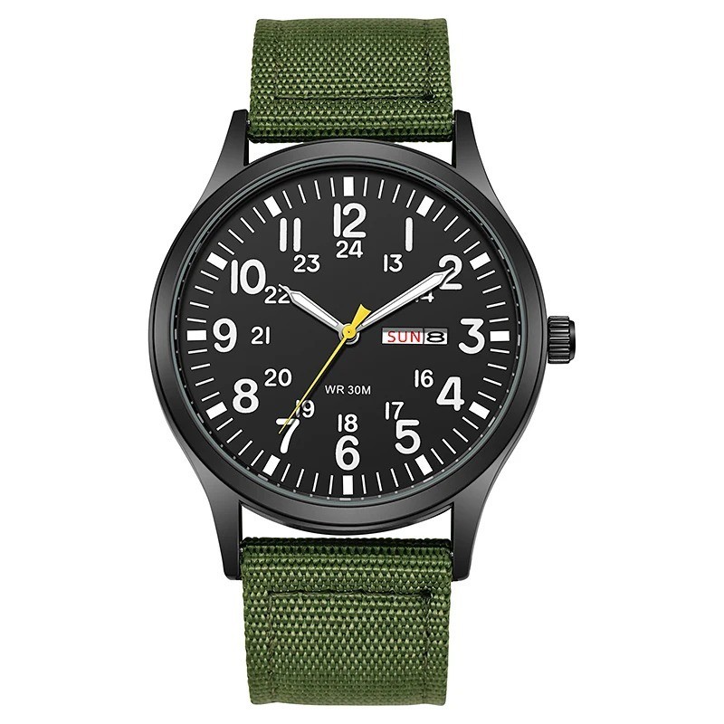Mens Quartz Field Watch Easy Read 24-Hour Military Style Durable Nylon Band New