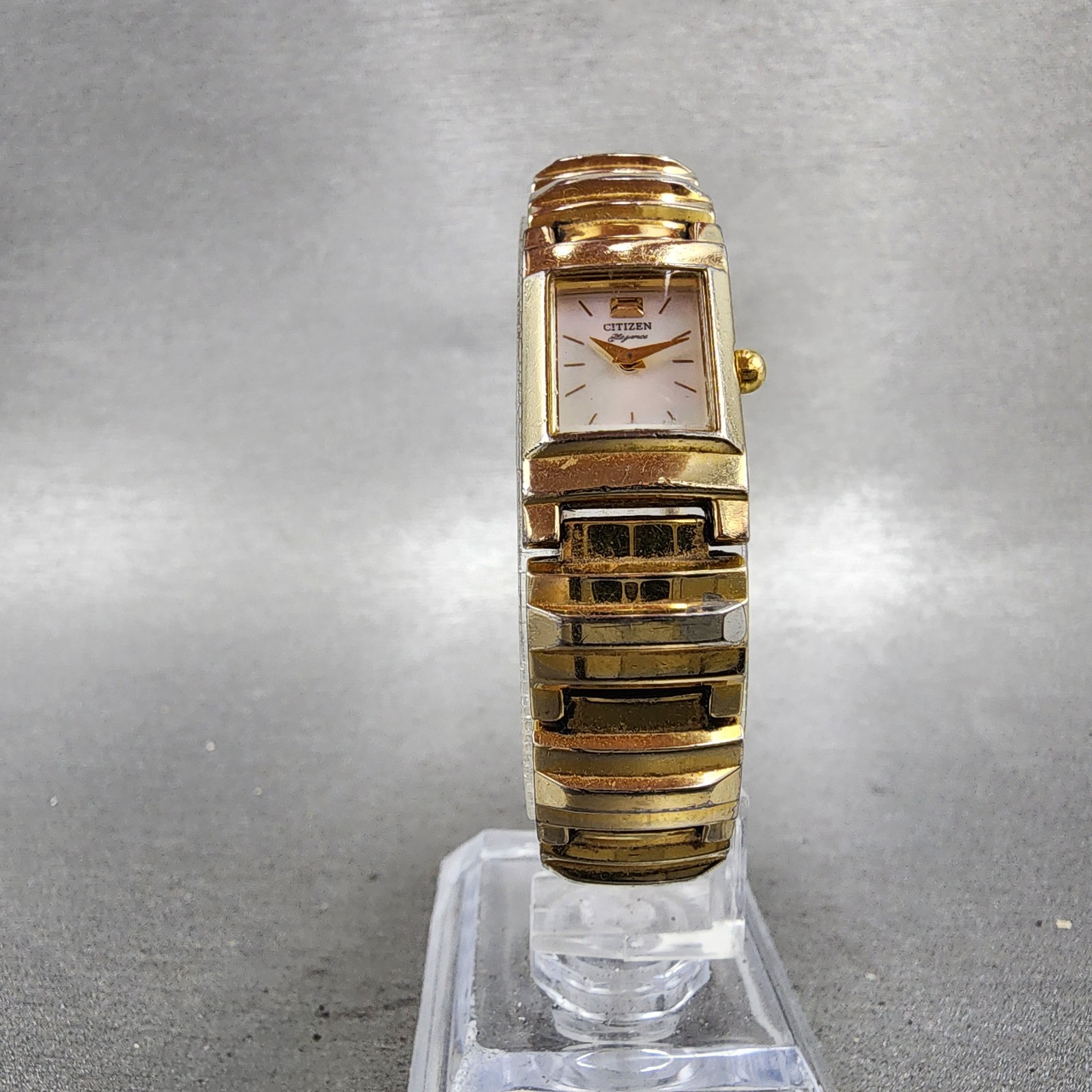 Citizen Tank Watch Women 14mm MOP Dial Gold Tone Rectangle New Battery Vintage