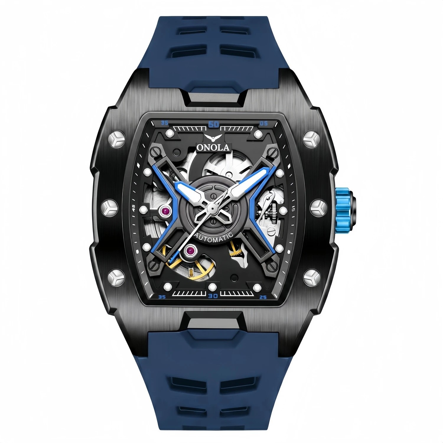 ONOLA Automatic Mechanical Mens Watch With A Silicone Strap And Water Resistance