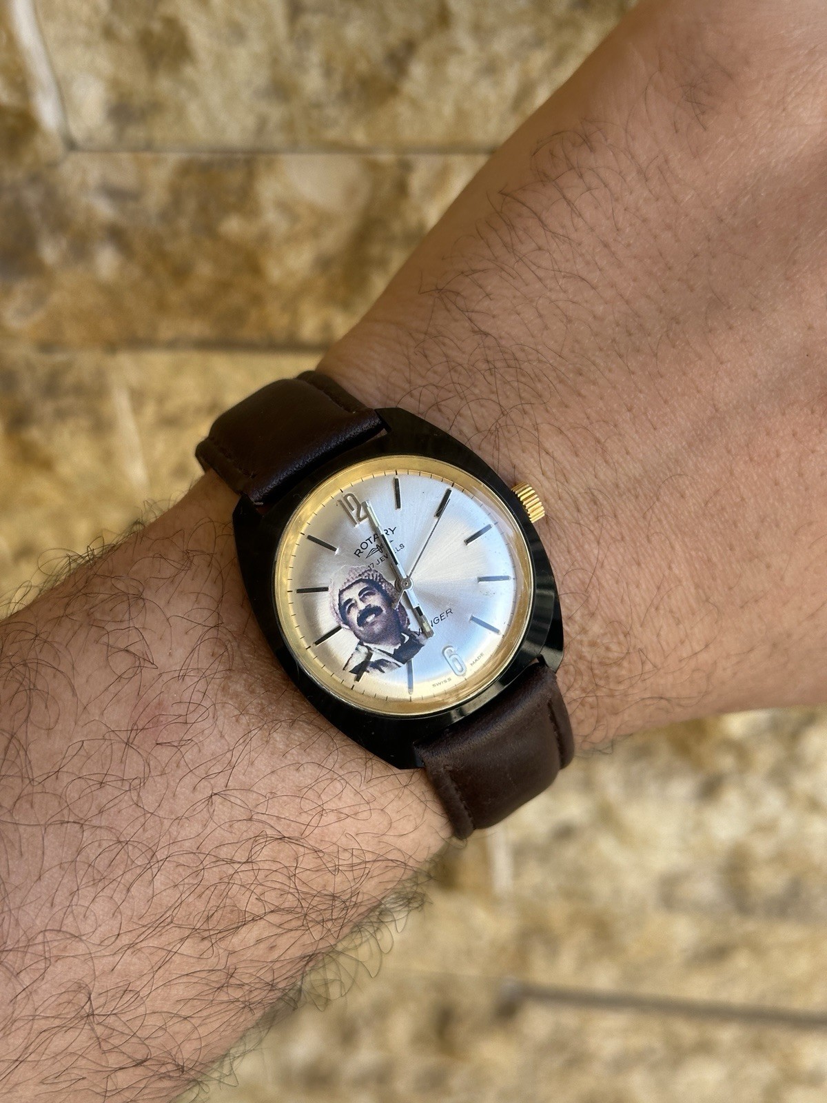 Vintage Rotary Saddam Hussein Iraq Portrait Watch Manual Wind 36mm Boxed 1970s