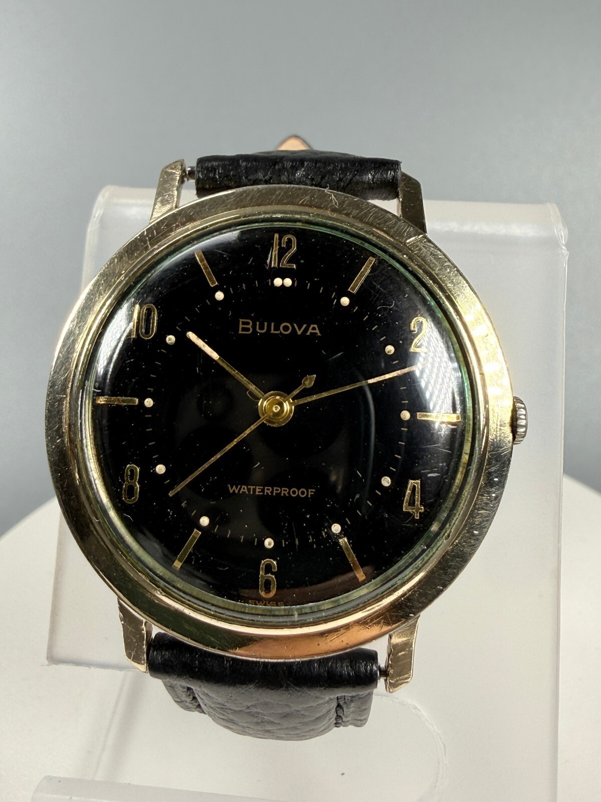 Vintage Bulova 10K RGP Black Dial Manual Wind 35mm Men’s Watch D646186