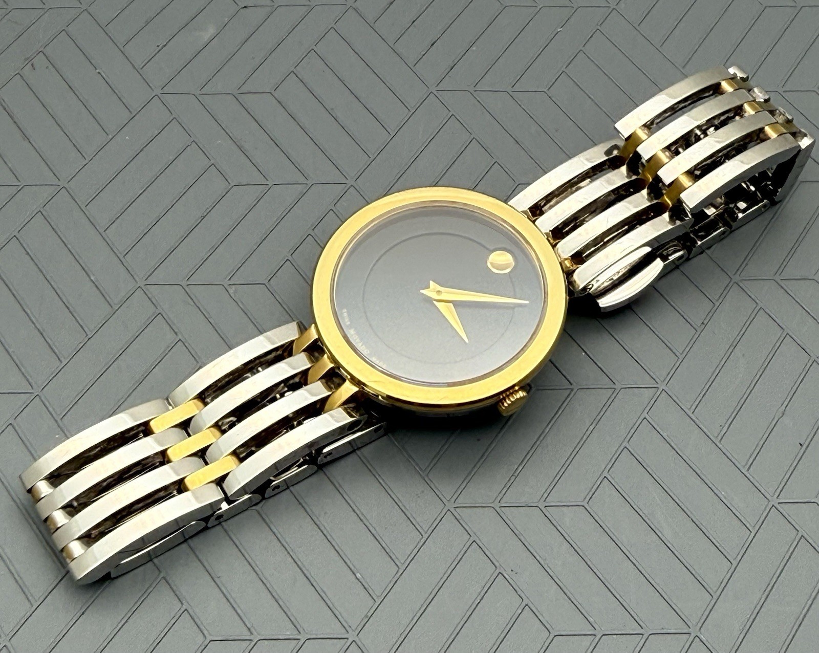 Swiss Movado Esperanza 2 Tone Gold / S.S Black Dial Ladies Model # 0607053