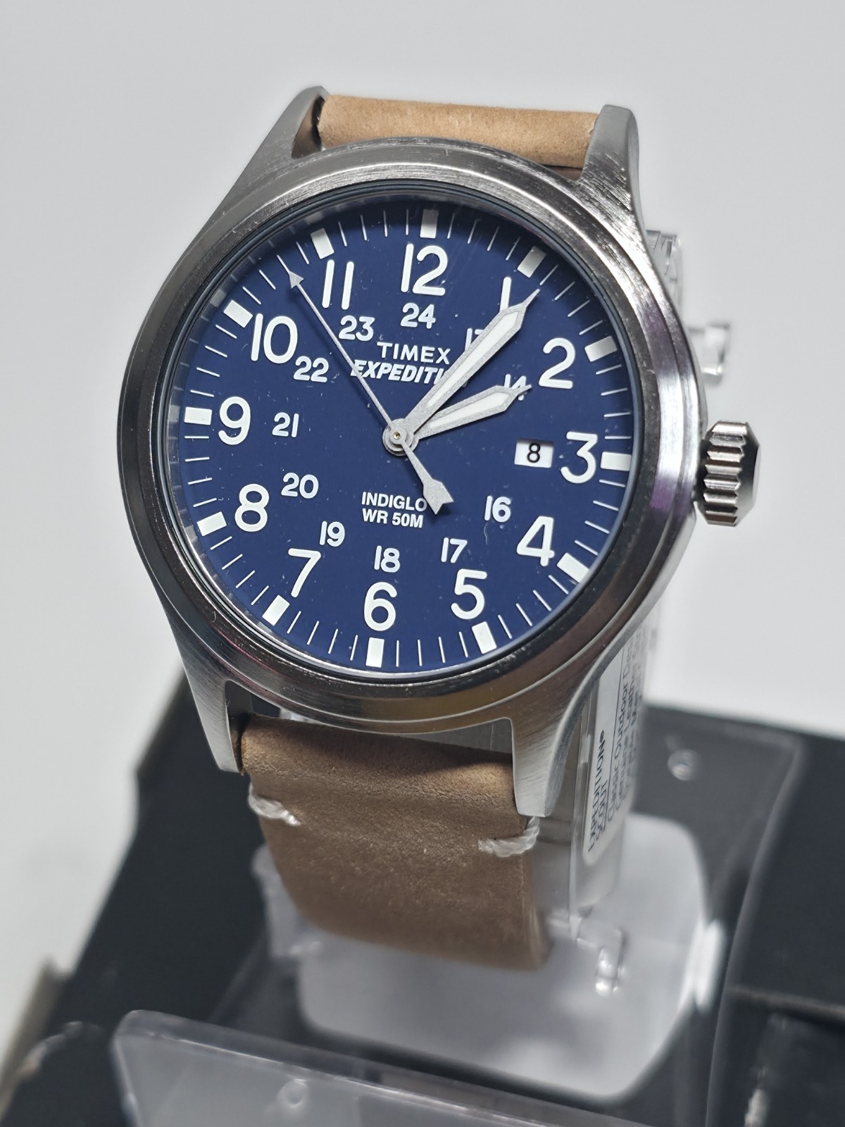 Timex Expedition Scout Quartz Watch | Blue Dial, Tan Leather Strap | NIB