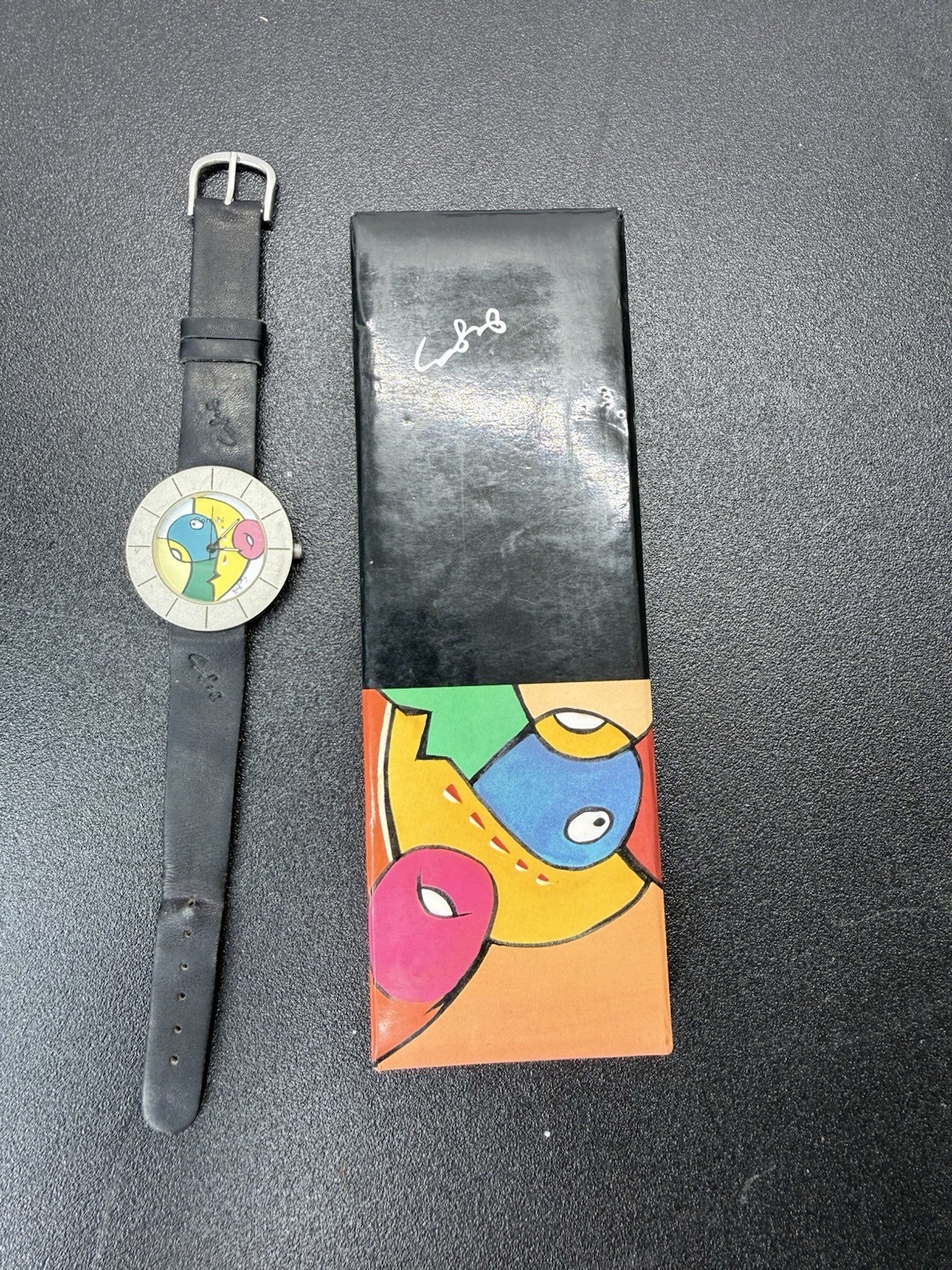 Vintage 1990s Cardini Retro Pop Art Style Watch Leather Band Need Battery