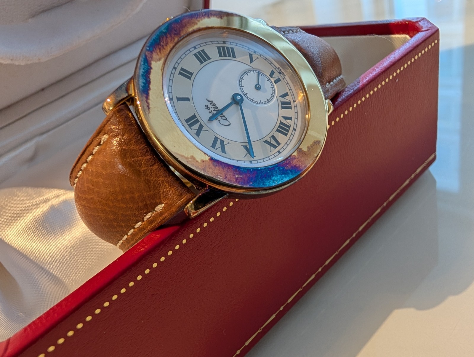 Cartier Must De Cartier Ronde 1810 1 18K Gold Silver 33mm Quartz Watch Box Paper