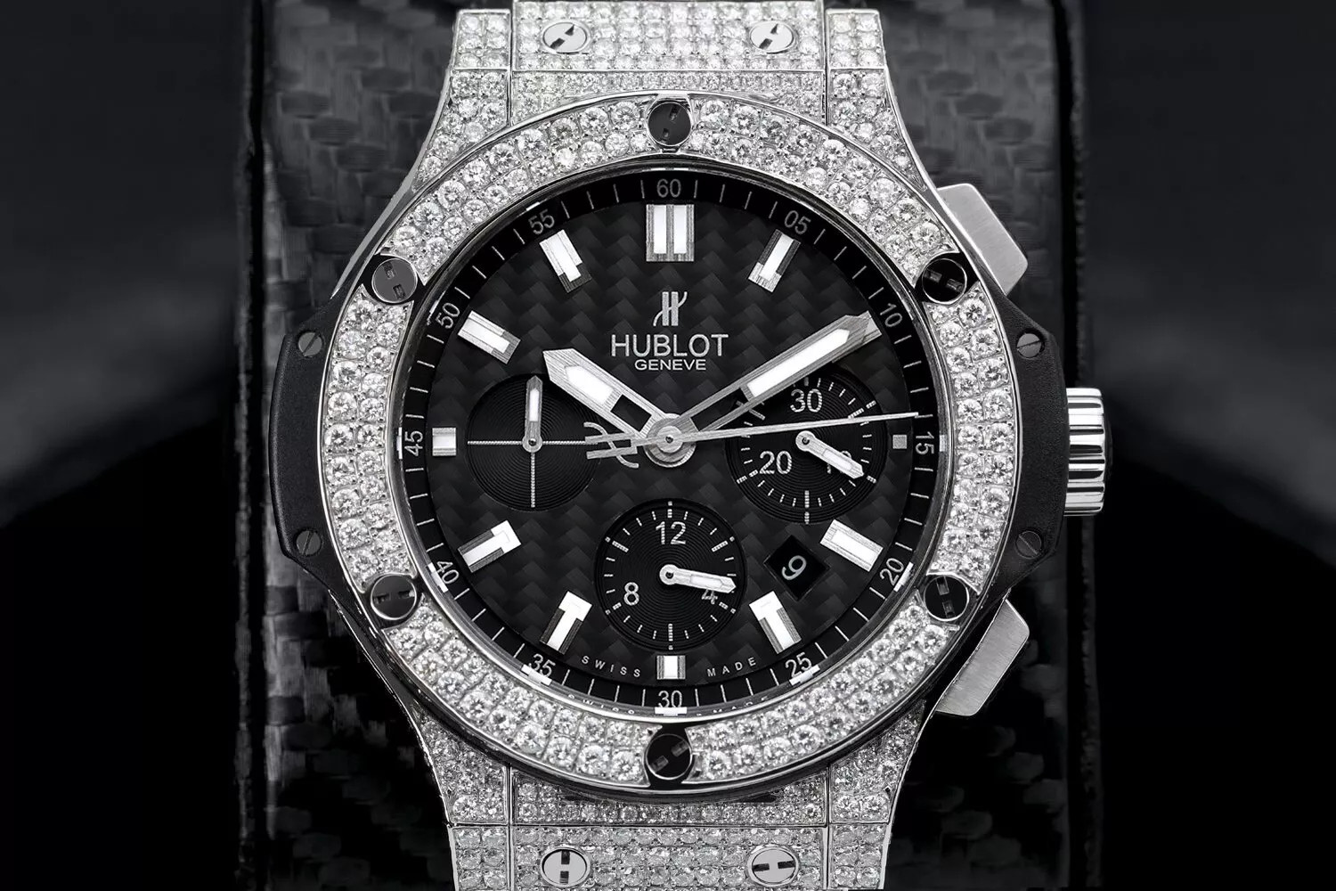 Hublot Big Bang 301.SX.130.RX Diamond Watch on Rubber Strap Black Carbon Dial